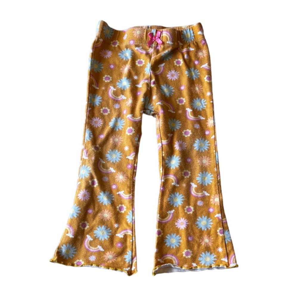 3 FOR $20 PEPPA PIG 2T Flare Mustard Yellow Floral Casual Lettuce Trim Pants
